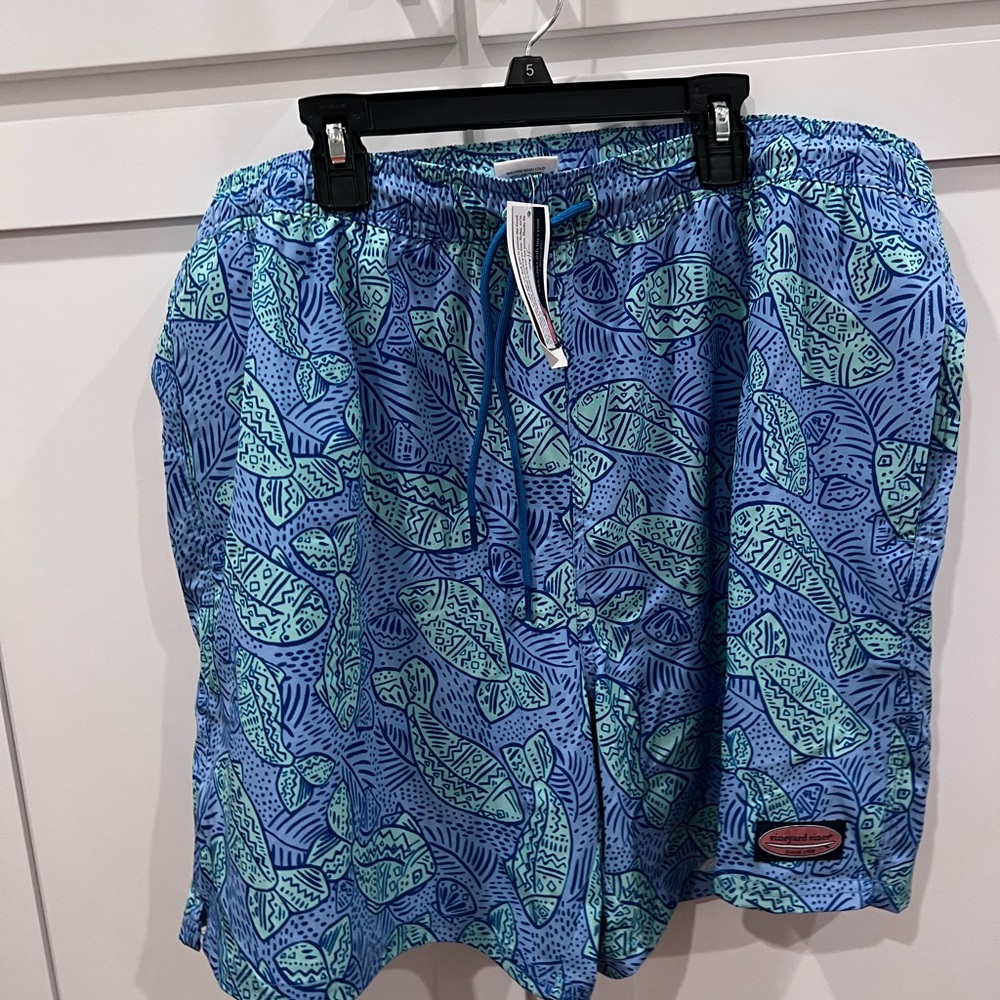 Vineyard Vines Blue and Green Swim Trunks with Quick-Dry Fabric